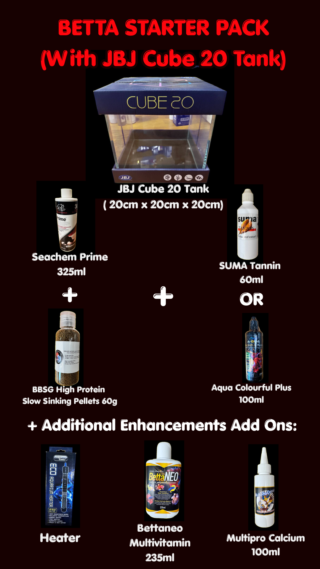 Betta Starter Pack (With JBJ Cube 20 Tank) - Special Bundle Price: $70 Only (Usual Value $78)
