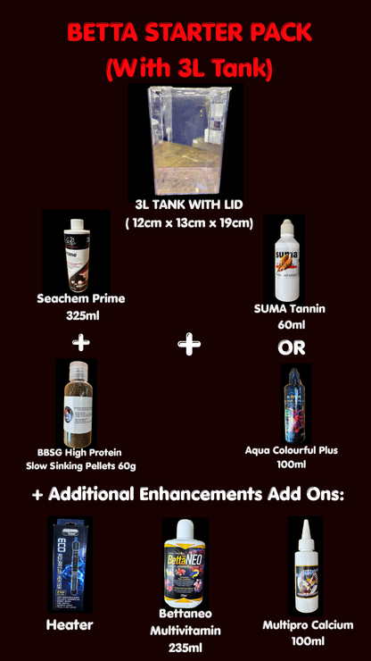 Betta Starter Pack (With 3L Tank) - Special Bundle Price: $55 Only (Usual Value $64)